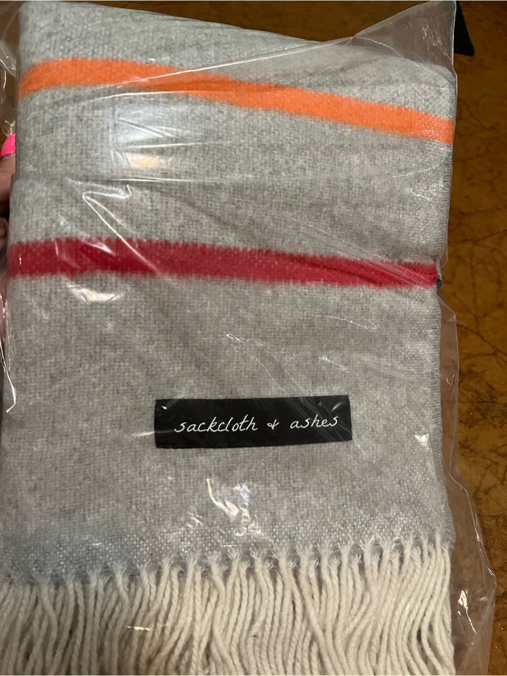 NEW Sackcloth & Ashes Wool Blend Blanket Fringe Grey Striped 59”x70” - Picture 2 of 3